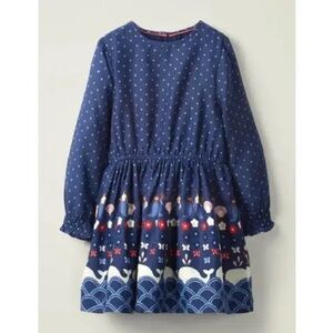 Mini Boden Girls Mermaid Polka Dot Long Sleeve Dress size 5-6 Years